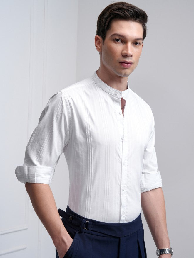 Highlander Men White Striped Slim Fit Casual Shirt - White - Image 6