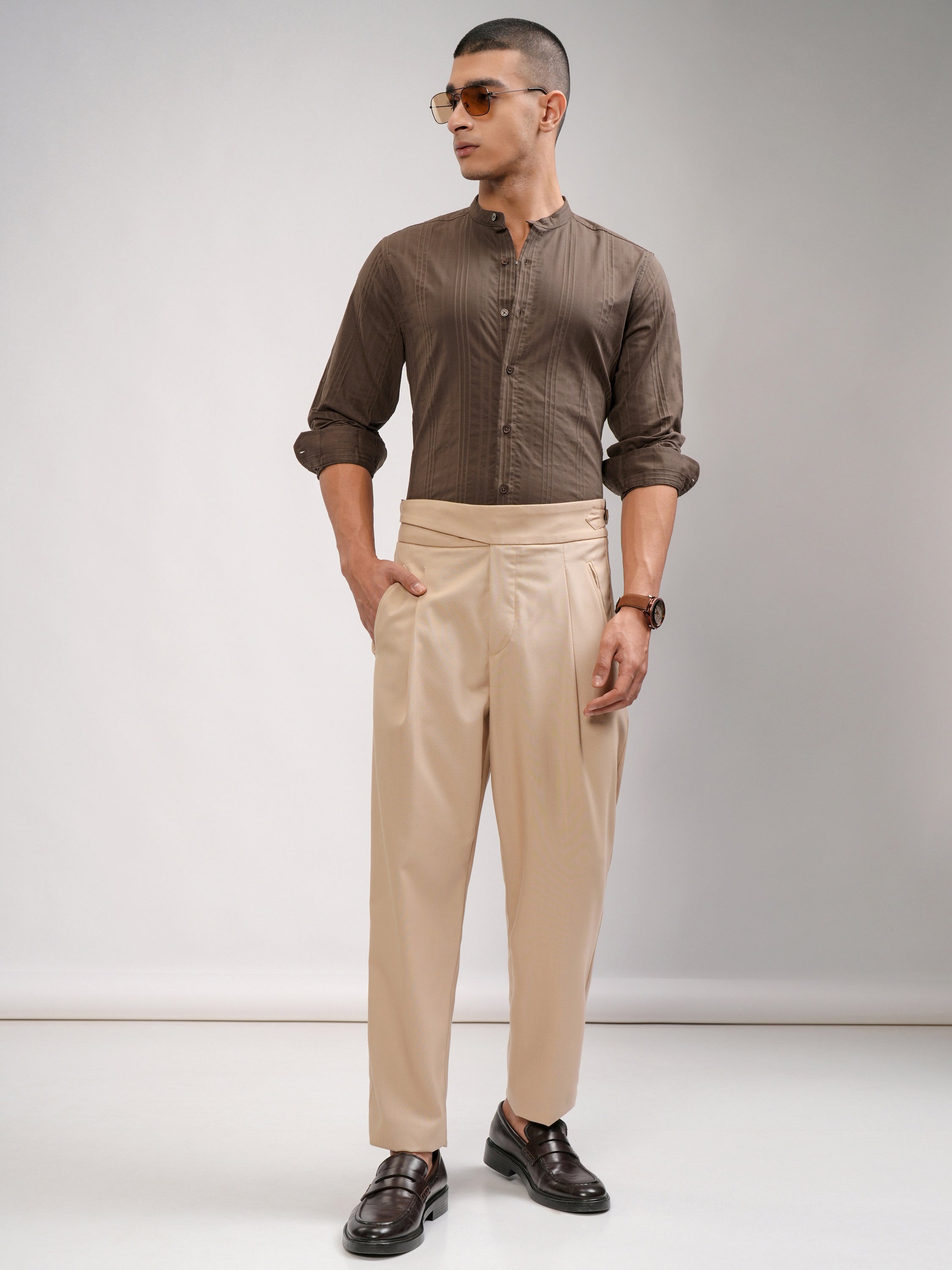 Highlander Men Brown Striped Slim Fit Casual Shirt - Brown - Image 2