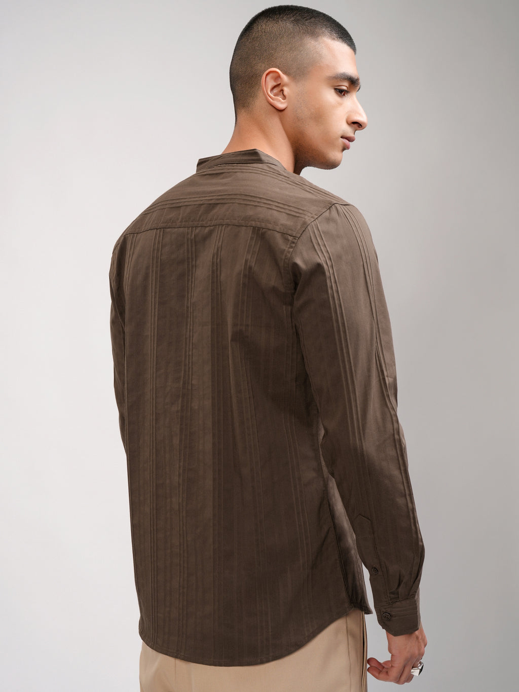 Highlander Men Brown Striped Slim Fit Casual Shirt - Brown - Image 3