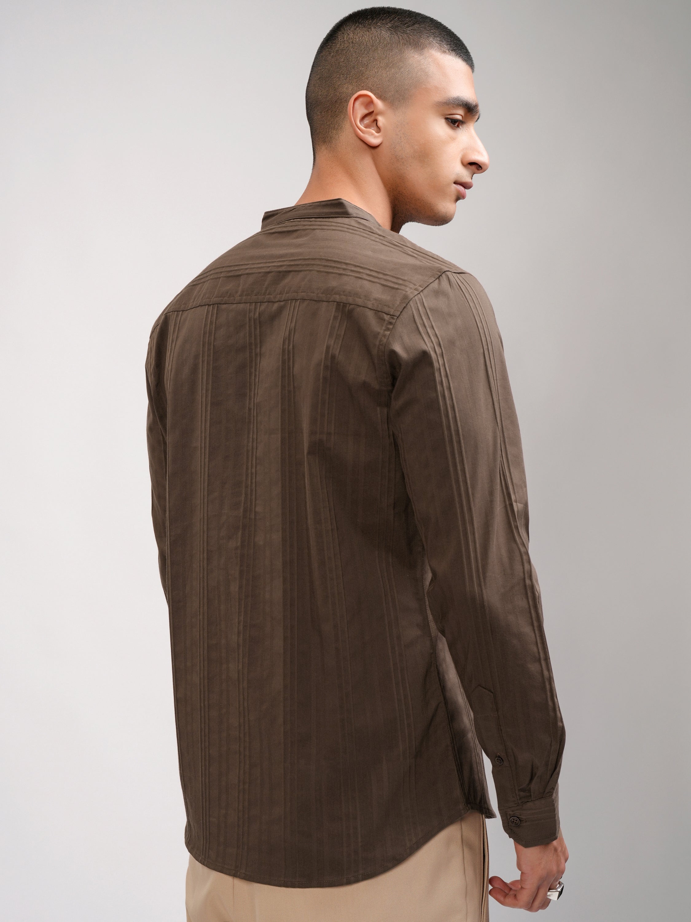 Highlander Men Brown Striped Slim Fit Casual Shirt - Brown - Image 3