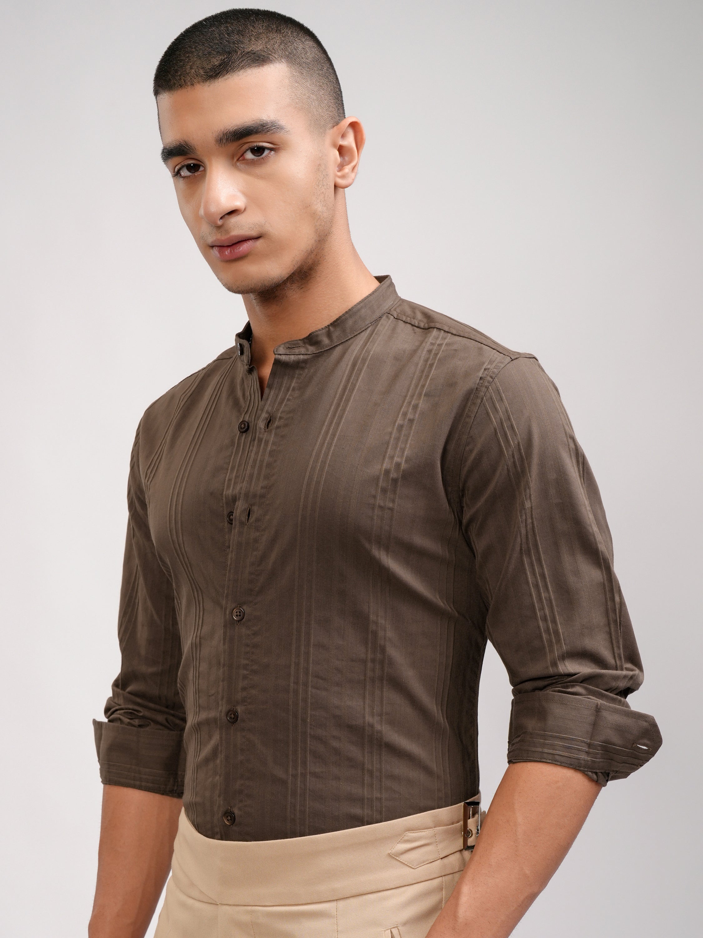 Highlander Men Brown Striped Slim Fit Casual Shirt - Brown - Image 4