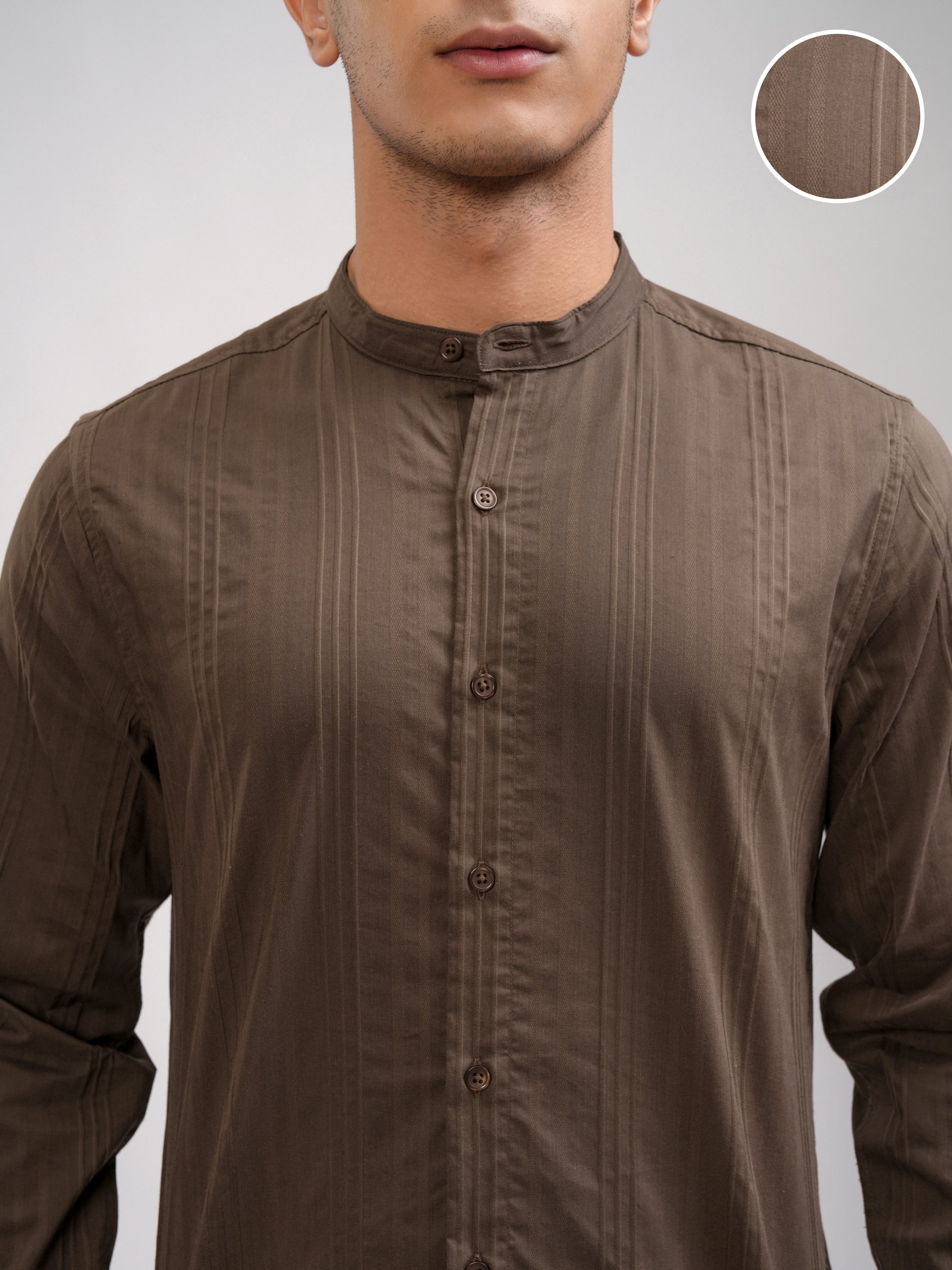 Highlander Men Brown Striped Slim Fit Casual Shirt - Brown - Image 5