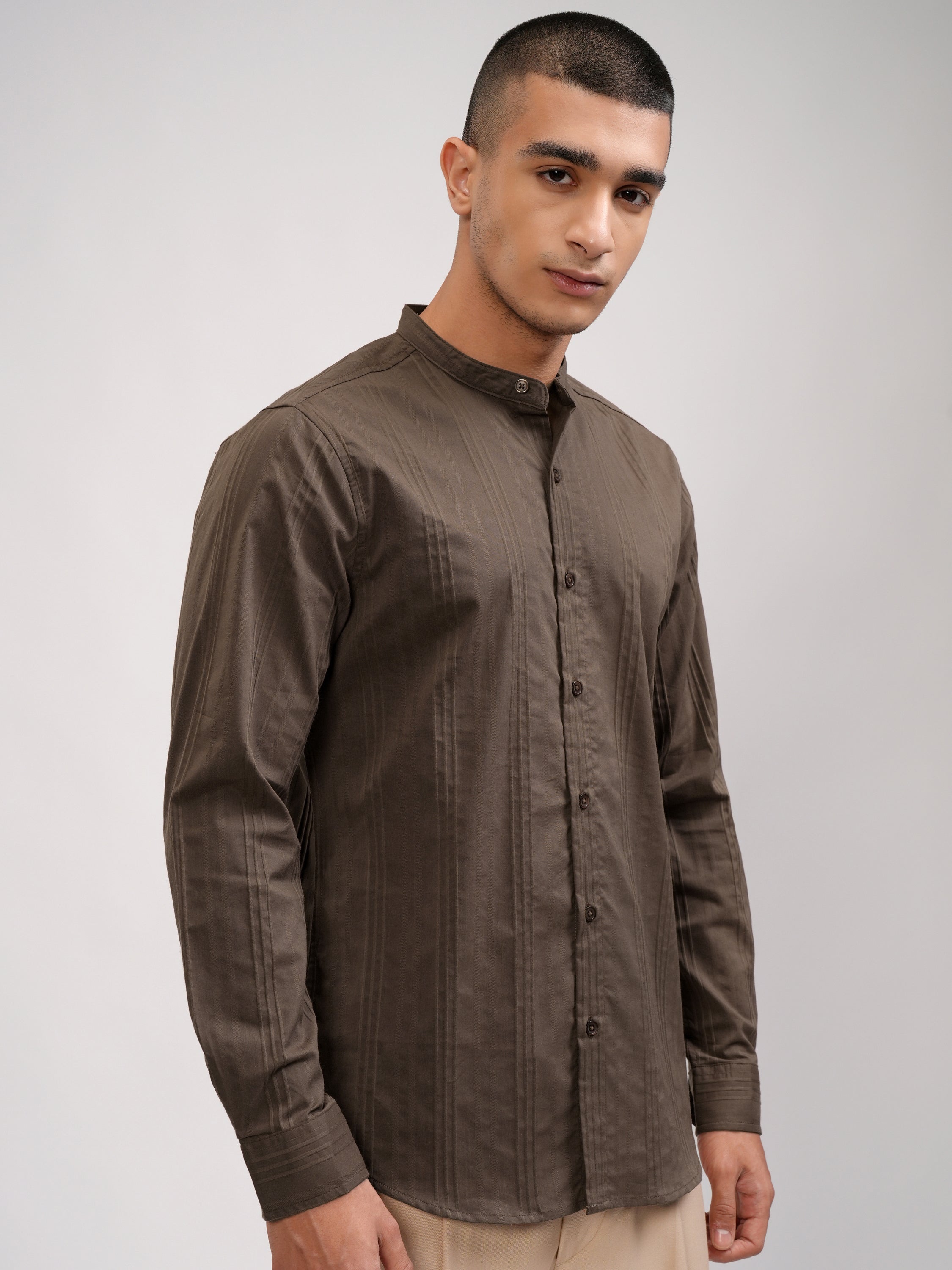 Highlander Men Brown Striped Slim Fit Casual Shirt - Brown - Image 6