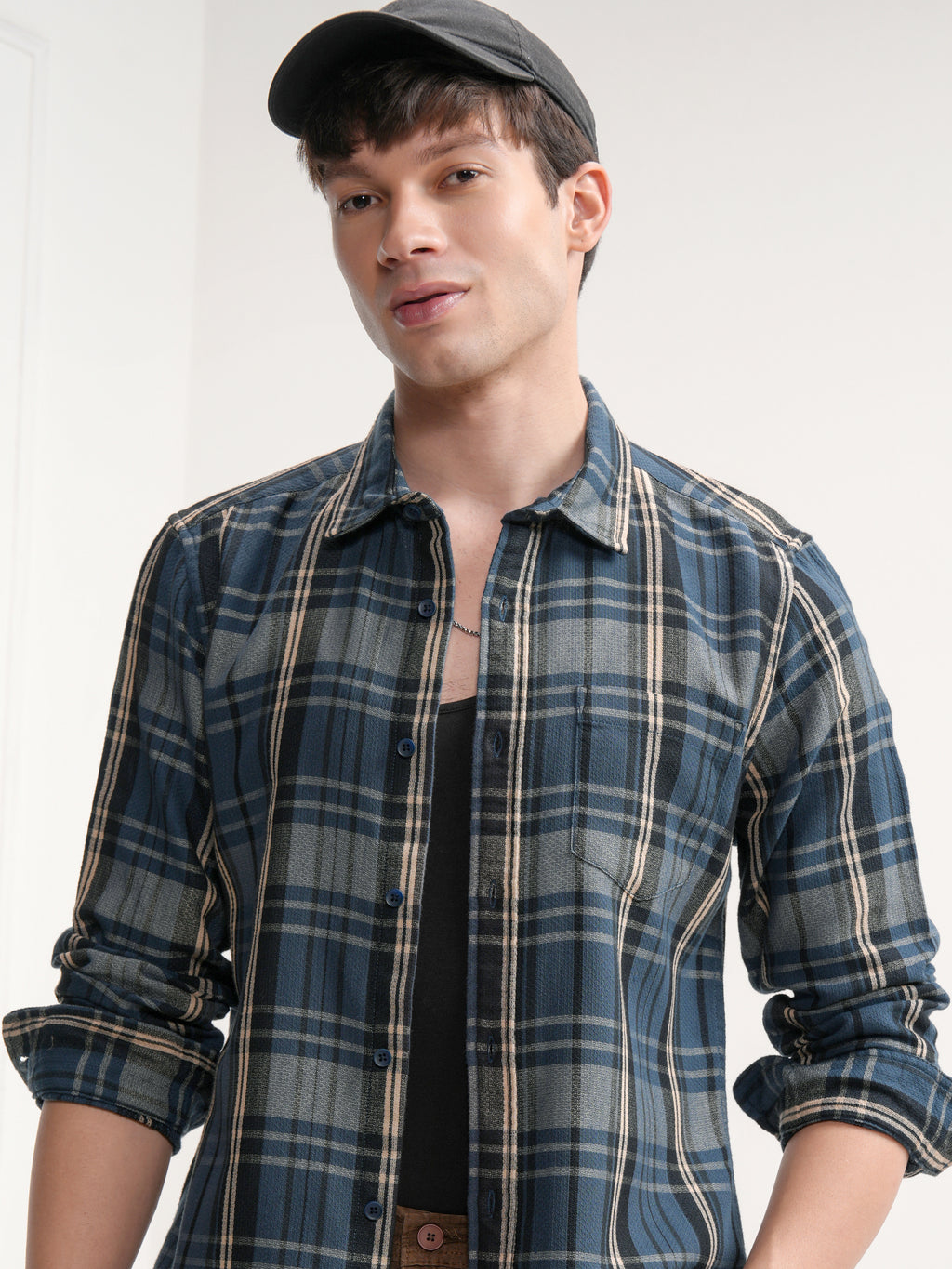 Highlander Men Blue Checked Relaxed Fit Casual Shirt - Blue - Image 1