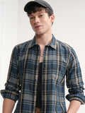 Highlander Men Blue Checked Relaxed Fit Casual Shirt - Blue - Image 1