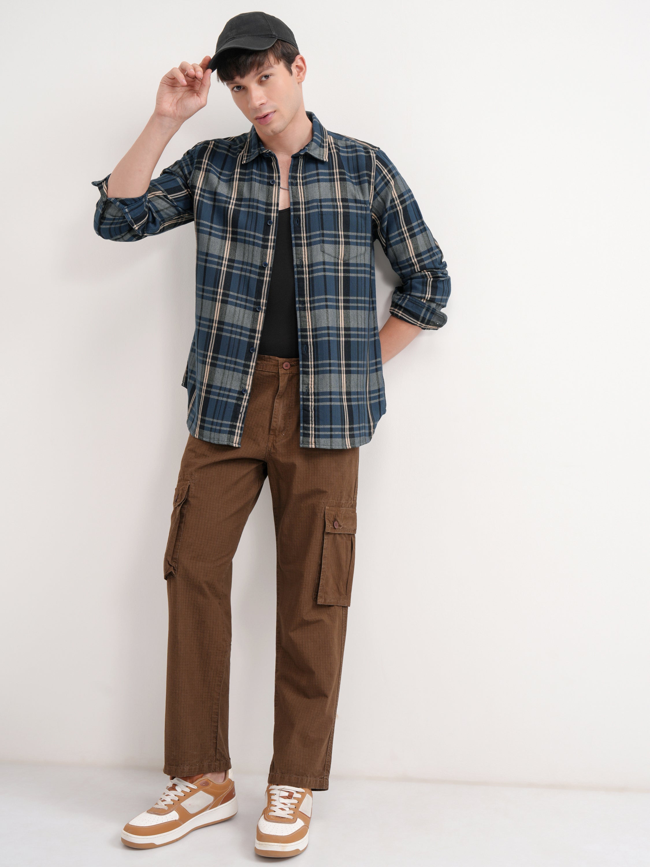 Highlander Men Blue Checked Relaxed Fit Casual Shirt - Blue - Image 2
