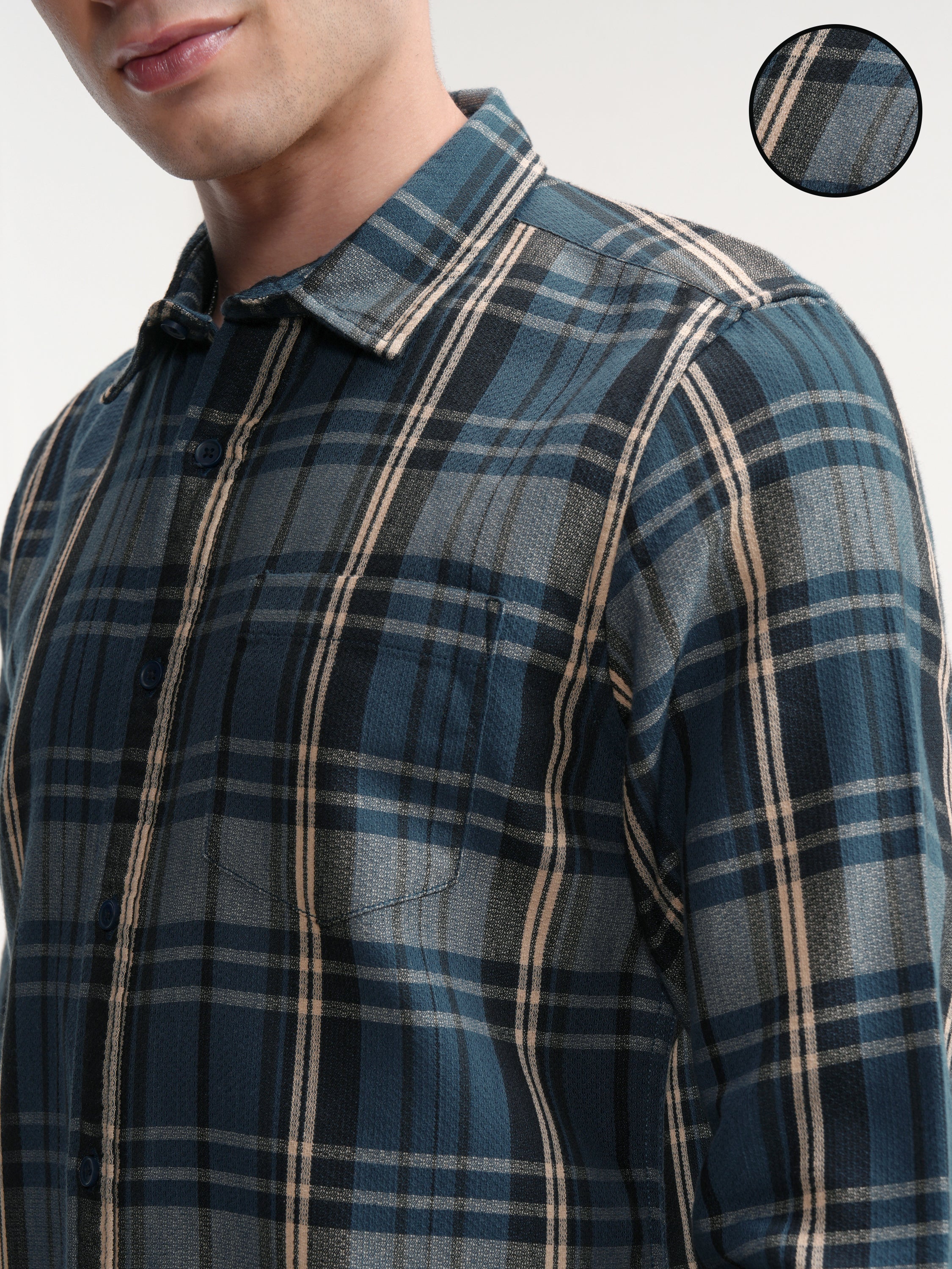 Highlander Men Blue Checked Relaxed Fit Casual Shirt - Blue - Image 5