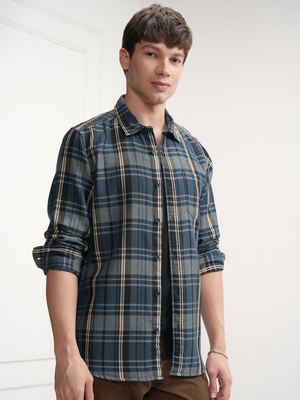 Highlander Men Blue Checked Relaxed Fit Casual Shirt - Blue - Image 6