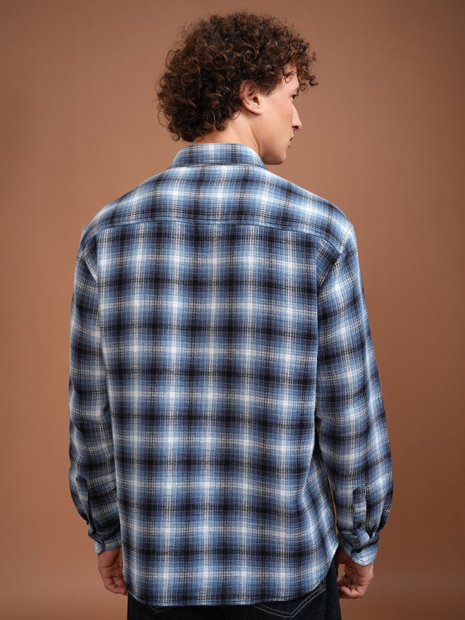 Highlander Men Blue Checked Relaxed Fit Casual Shirt - Blue - Image 3