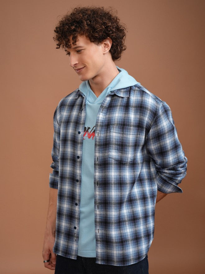 Highlander Men Blue Checked Relaxed Fit Casual Shirt - Blue - Image 4
