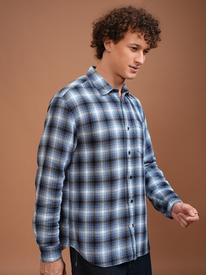 Highlander Men Blue Checked Relaxed Fit Casual Shirt - Blue - Image 6