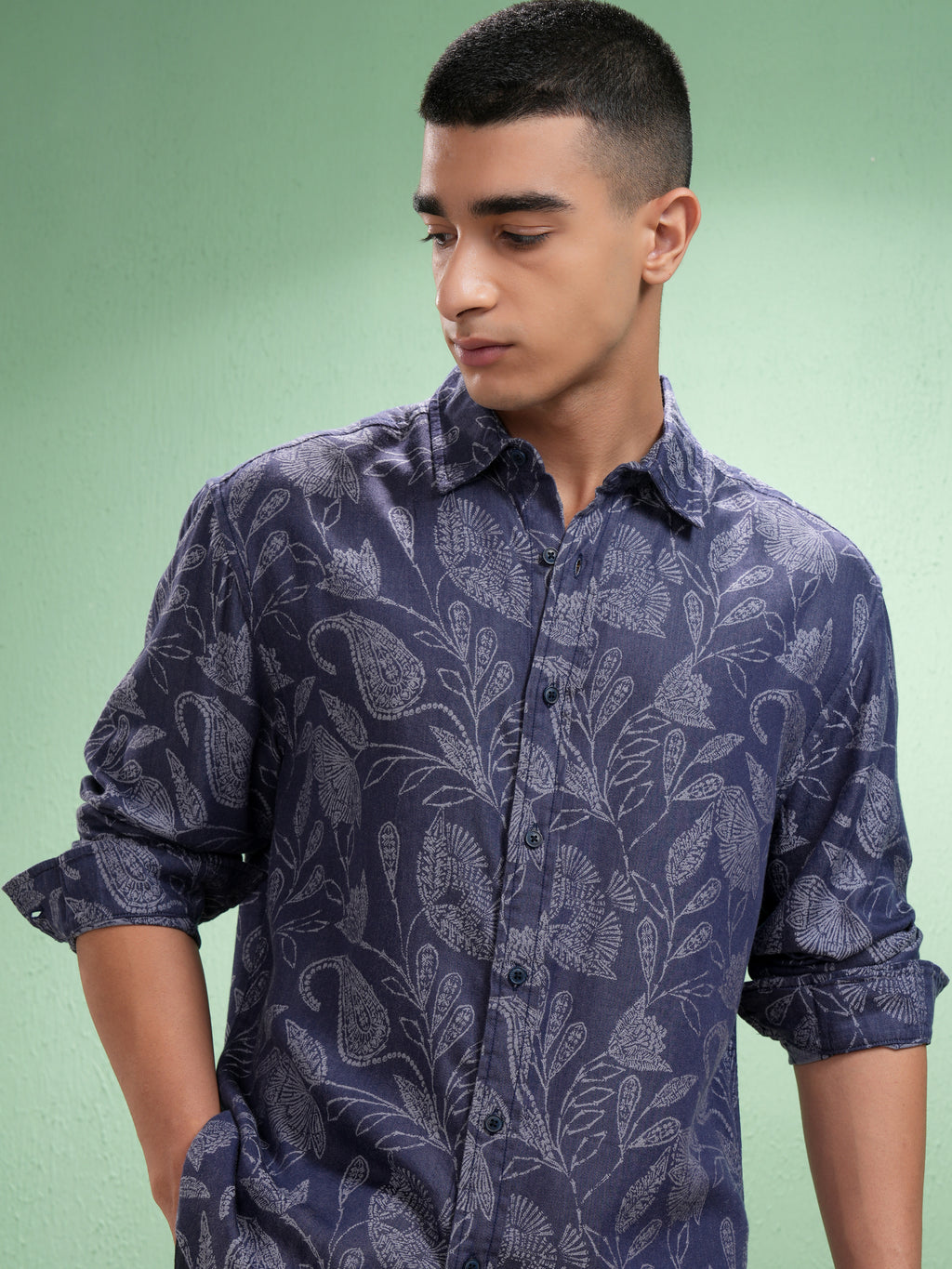 Highlander Men Blue Printed Relaxed Fit Casual Shirt - Blue - Image 1