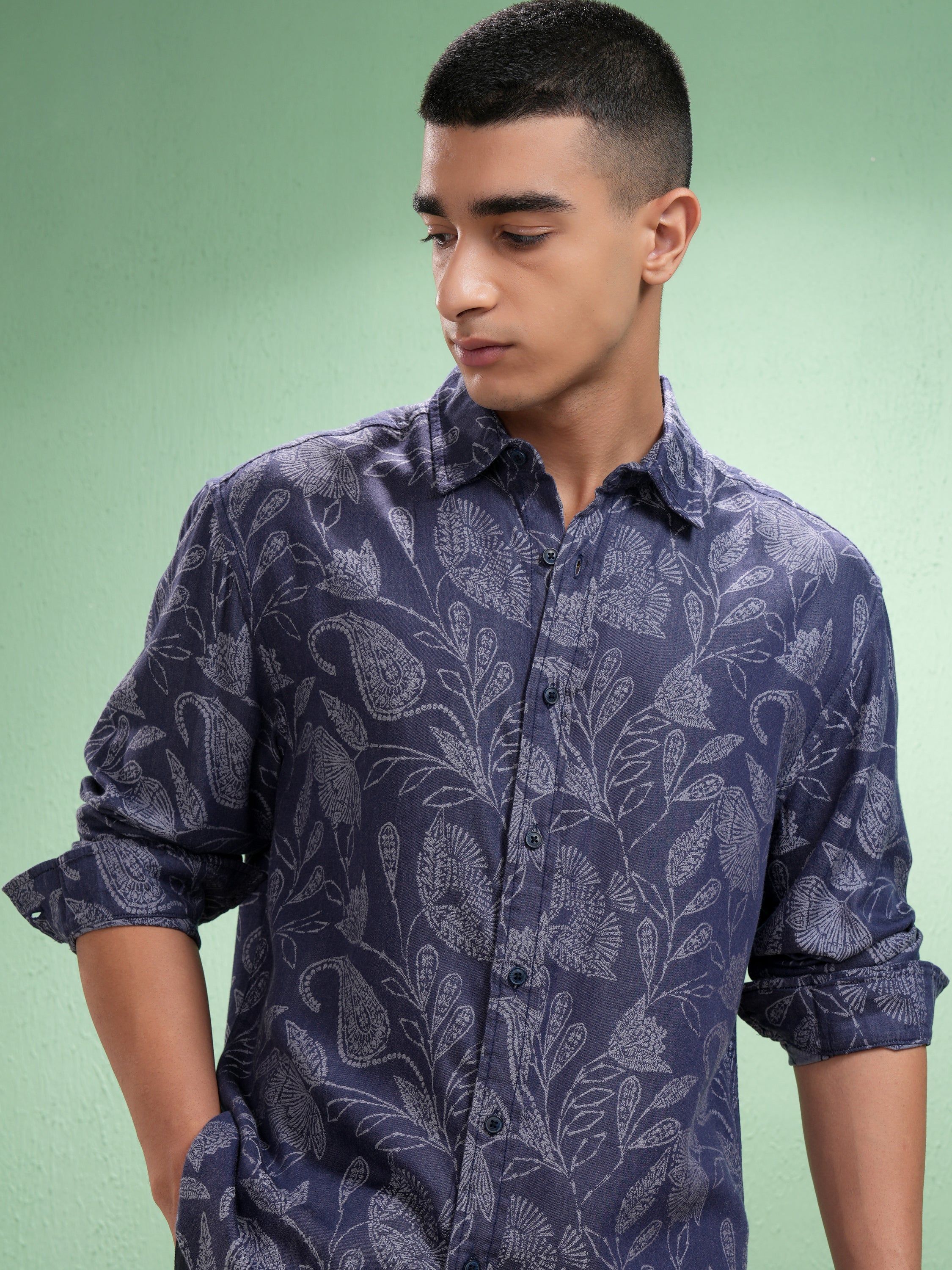 Highlander Men Blue Printed Relaxed Fit Casual Shirt - Blue - Image 1