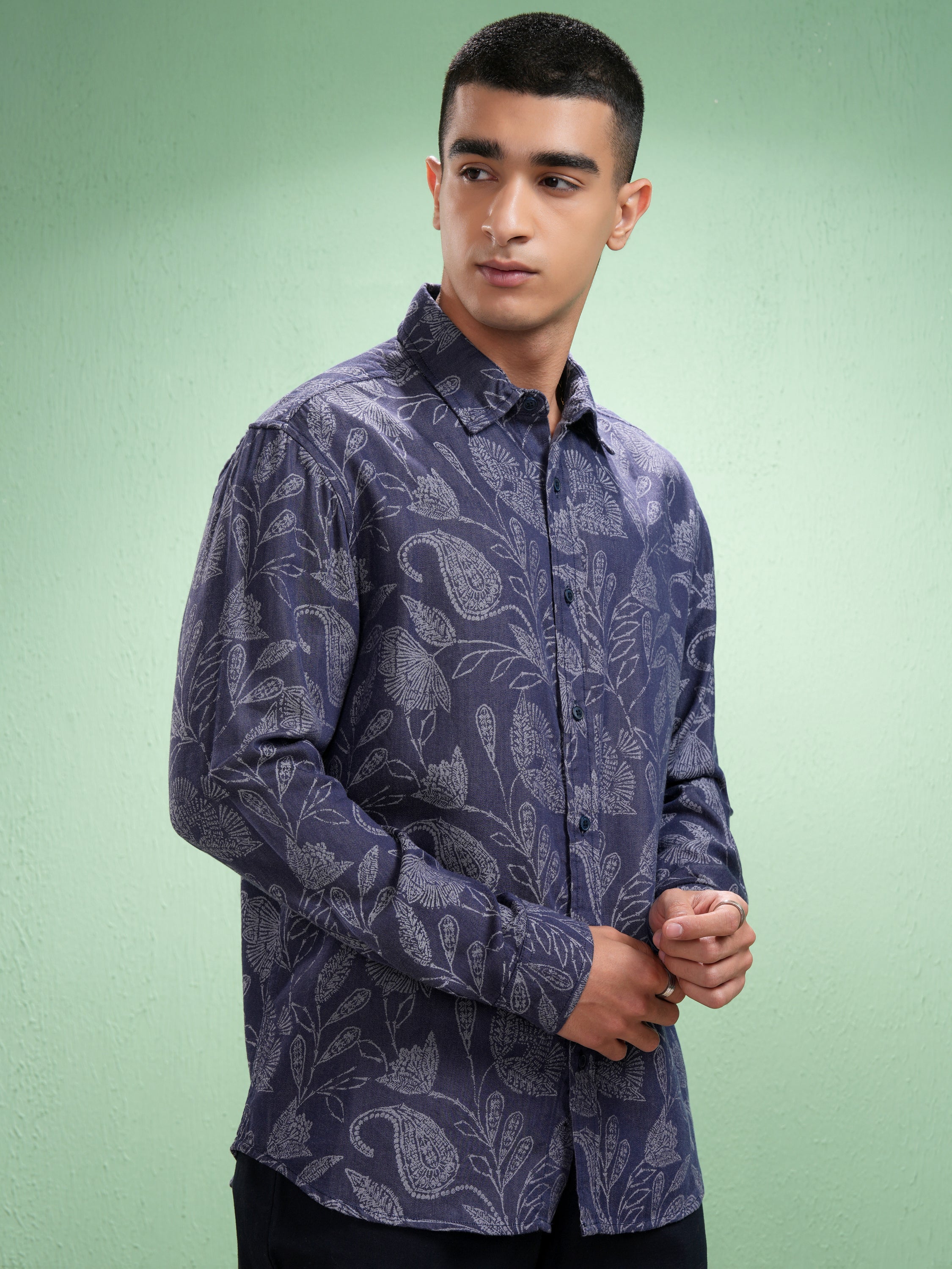 Highlander Men Blue Printed Relaxed Fit Casual Shirt - Blue - Image 6
