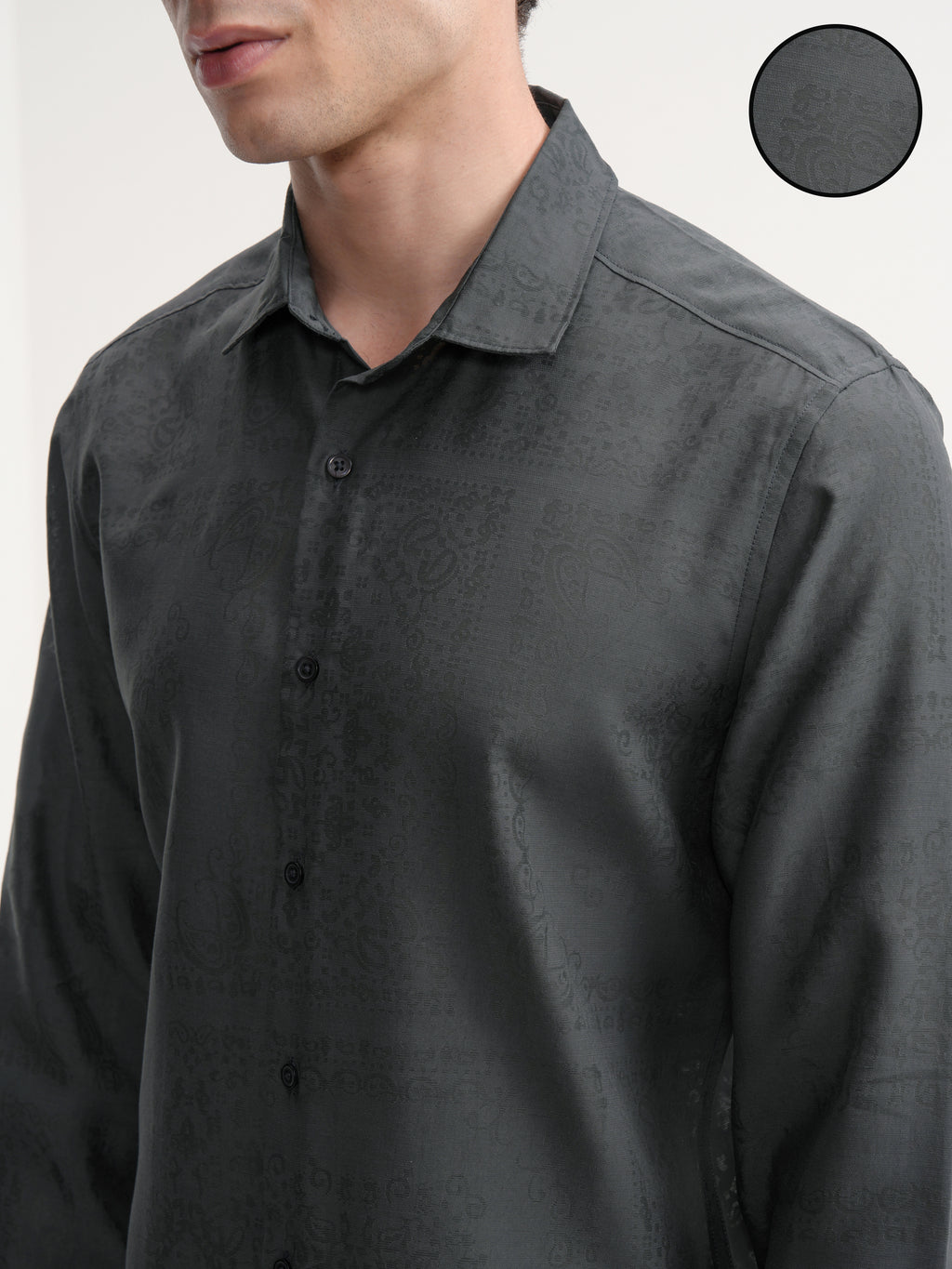 Highlander Men Charcoal Printed Slim Fit Casual Shirt - Charcoal - Image 5