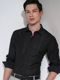 Highlander Men Black Self Design Slim Fit Casual Shirt - Black - Image 1