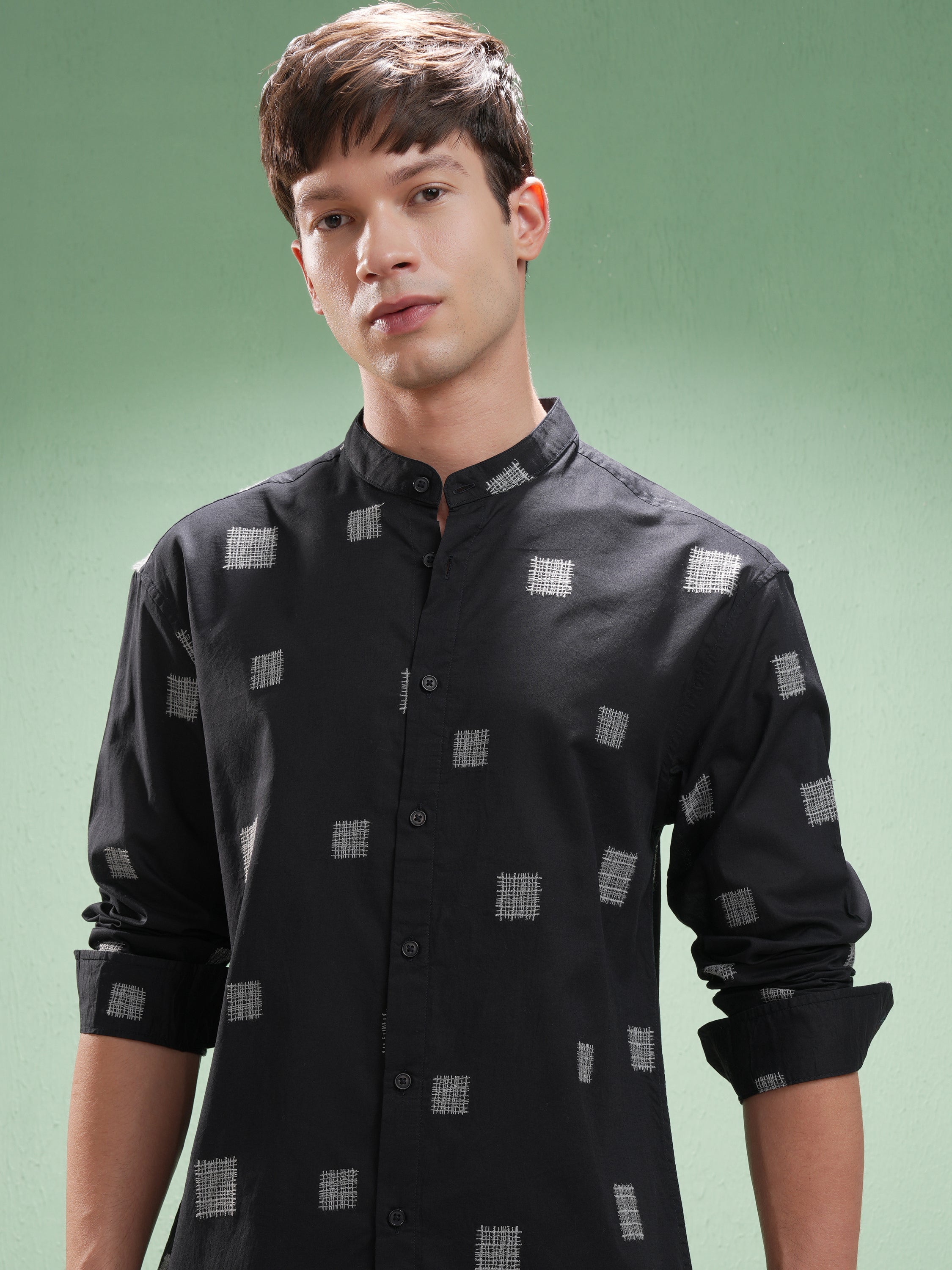 Highlander Men Navy Blue Self Design Relaxed Fit Casual Shirt - Navy Blue - Image 1