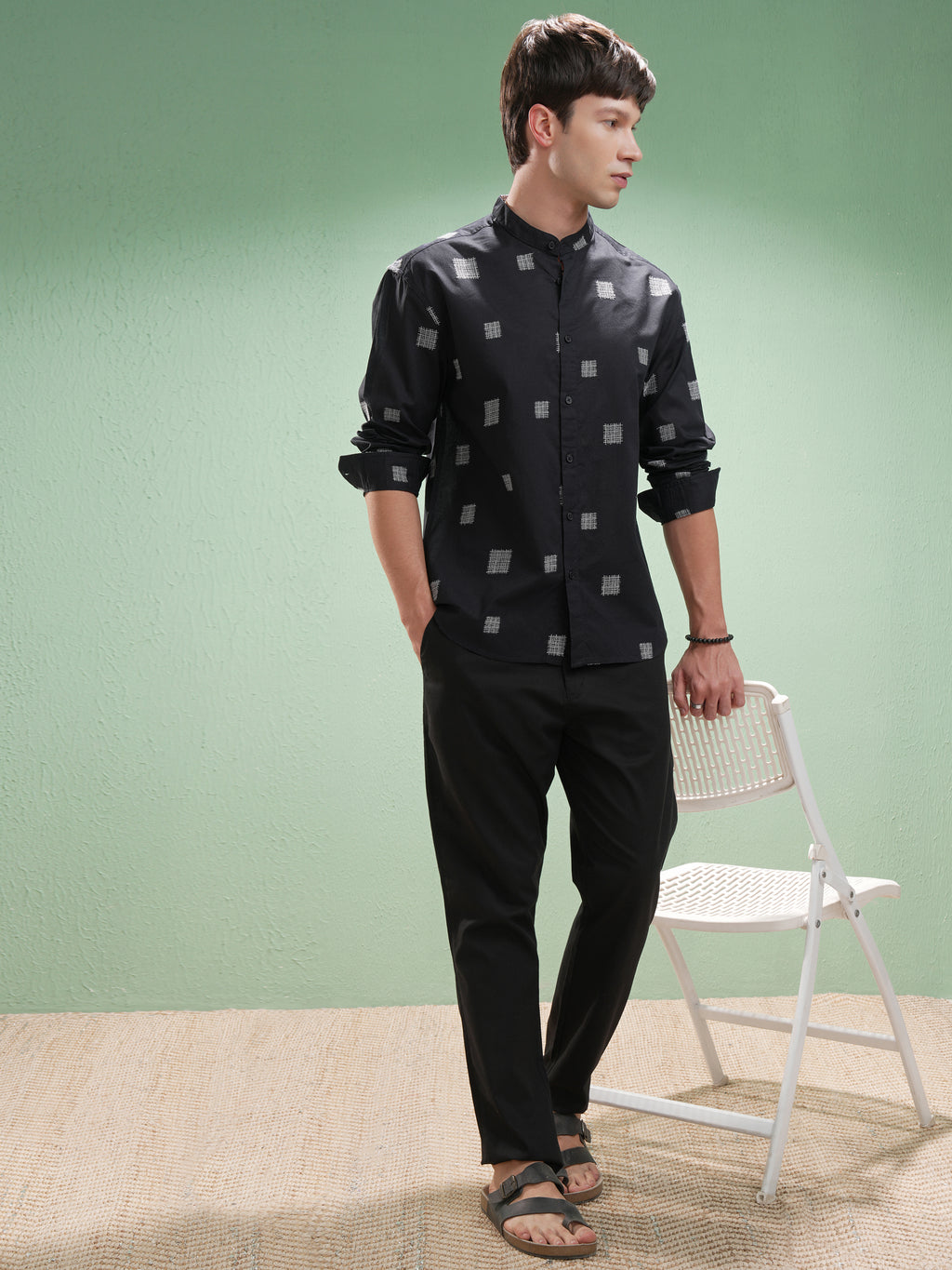 Highlander Men Navy Blue Self Design Relaxed Fit Casual Shirt - Navy Blue - Image 2