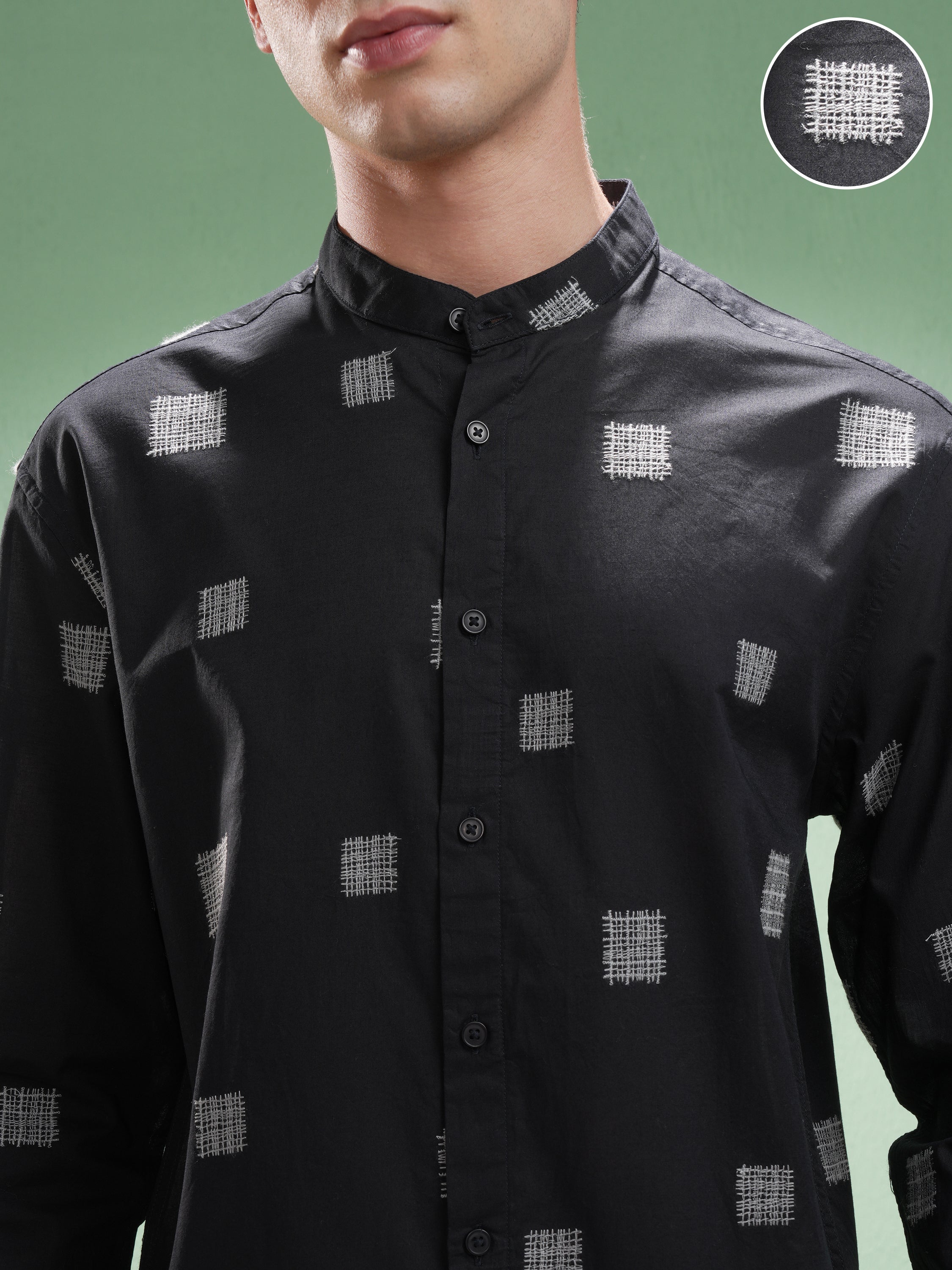 Highlander Men Navy Blue Self Design Relaxed Fit Casual Shirt - Navy Blue - Image 5