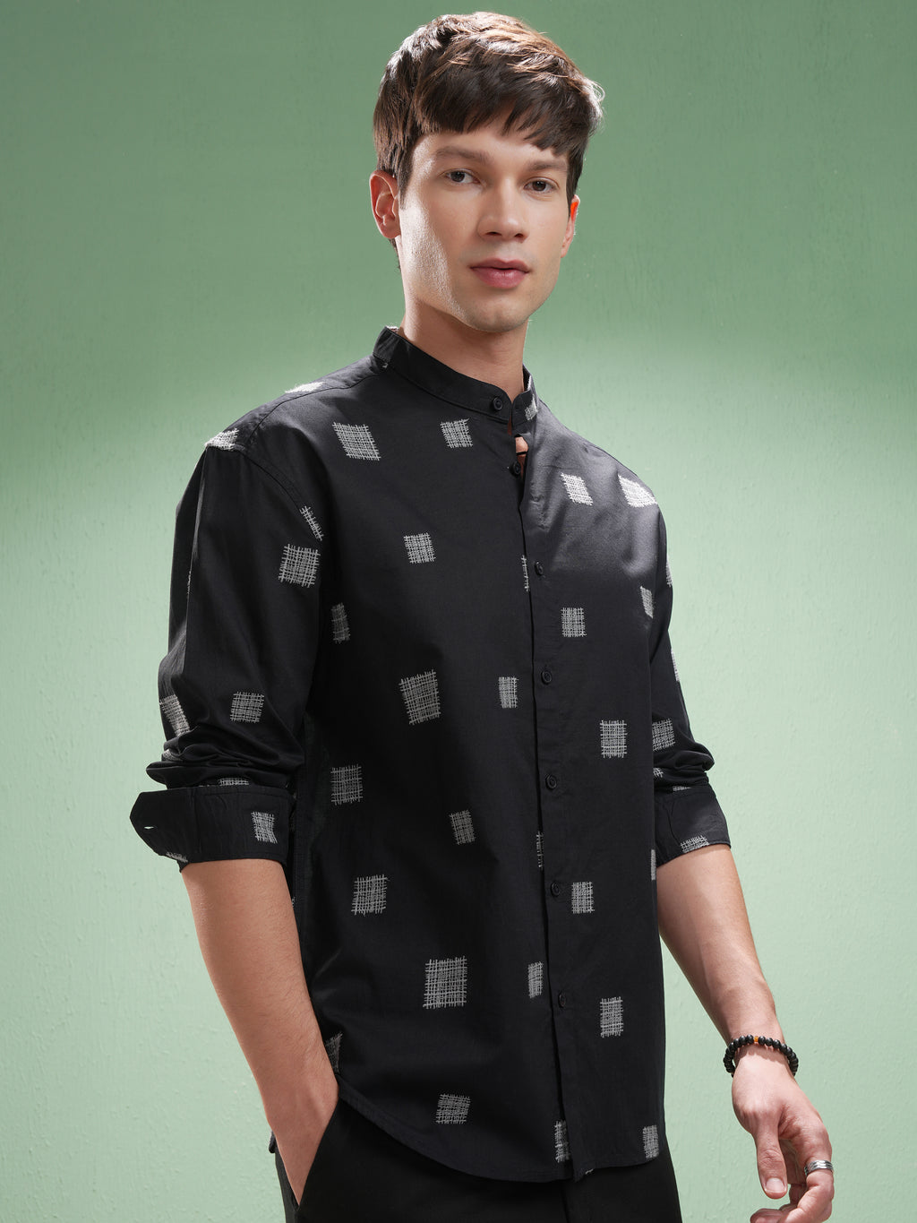 Highlander Men Navy Blue Self Design Relaxed Fit Casual Shirt - Navy Blue - Image 6