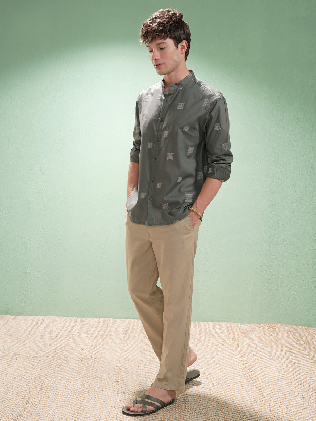 Highlander Men Olive Embroidered Relaxed Fit Casual Shirt - Olive - Image 2