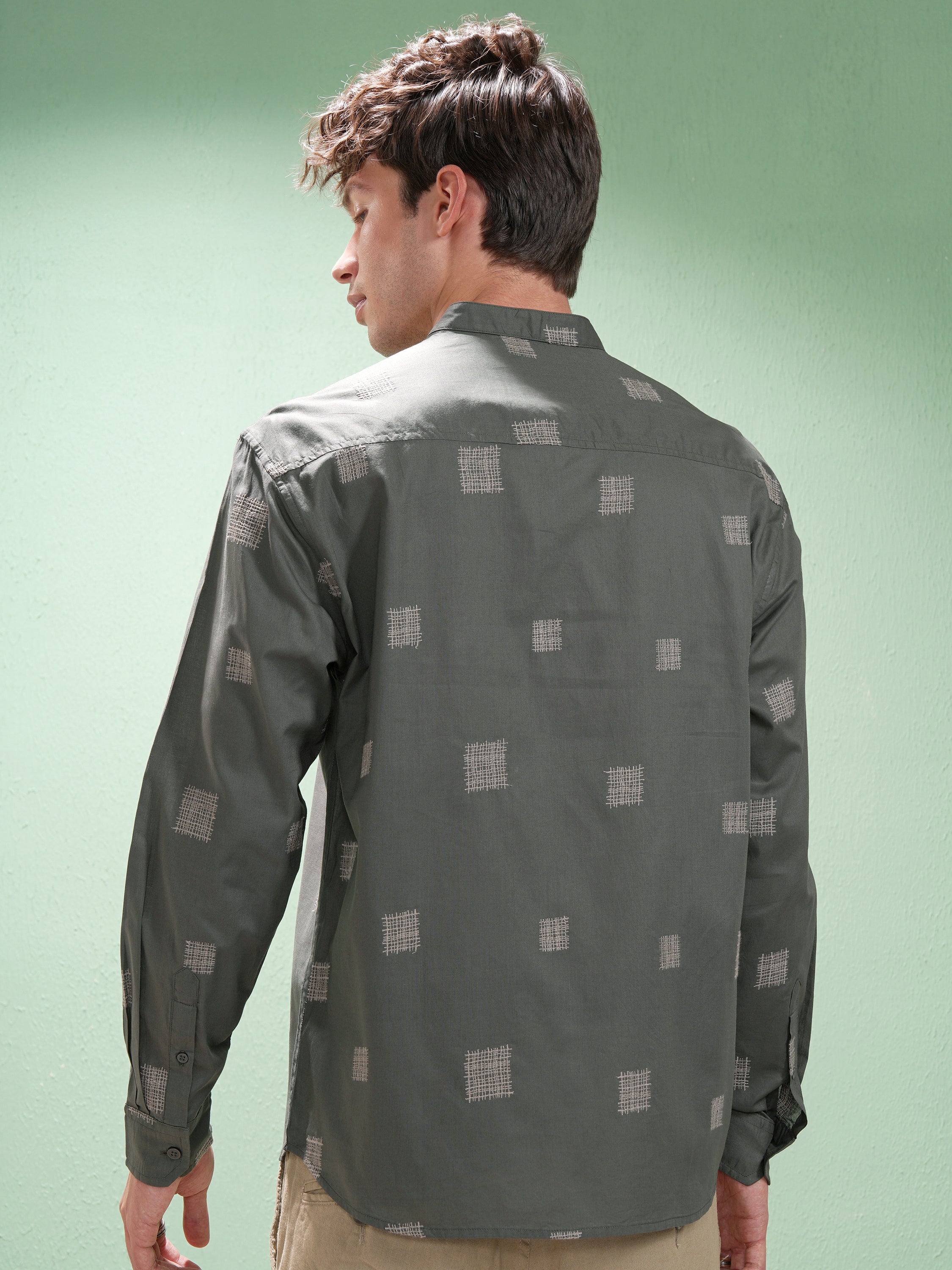 Highlander Men Olive Embroidered Relaxed Fit Casual Shirt - Olive - Image 3