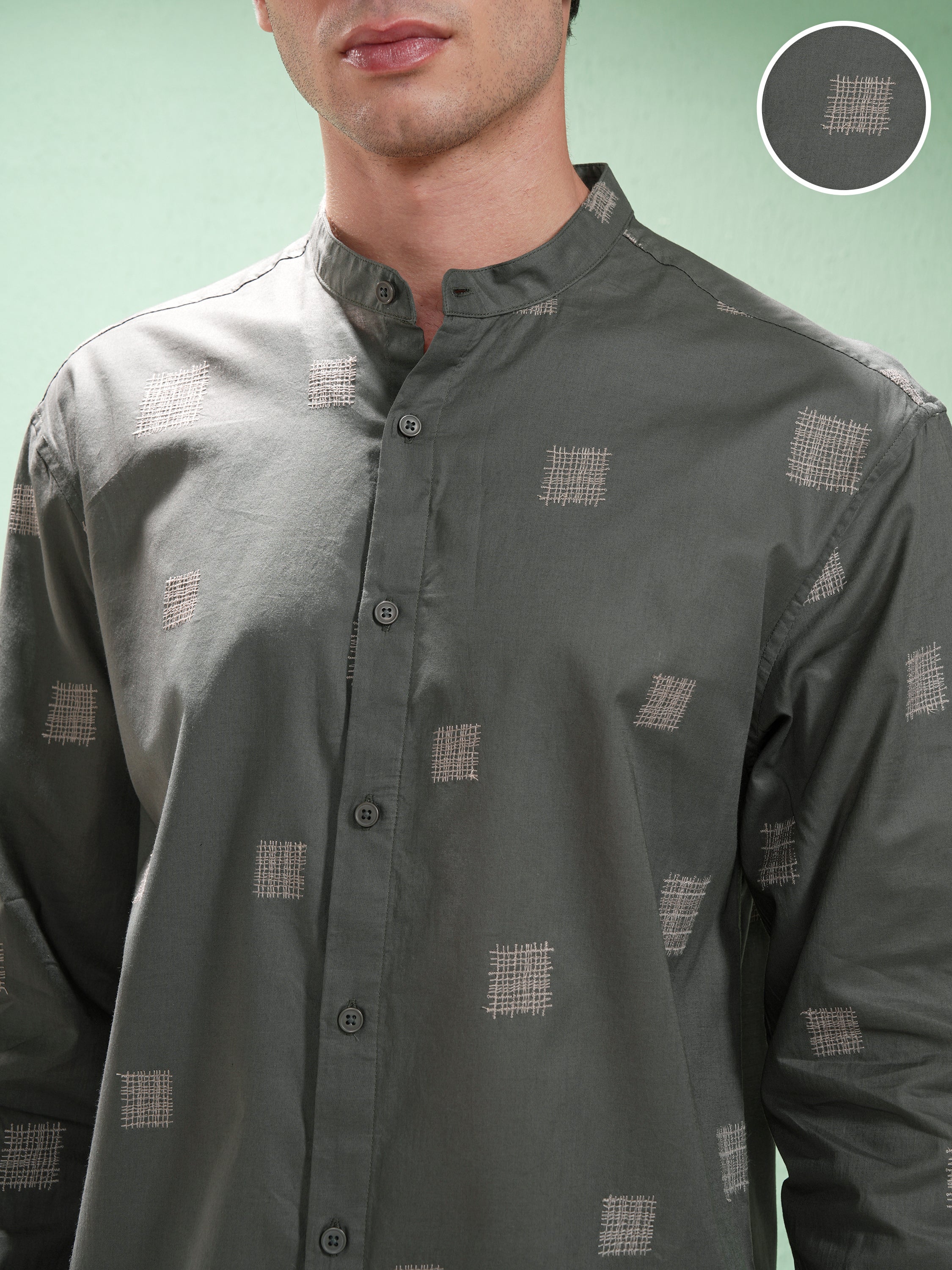 Highlander Men Olive Embroidered Relaxed Fit Casual Shirt - Olive - Image 5