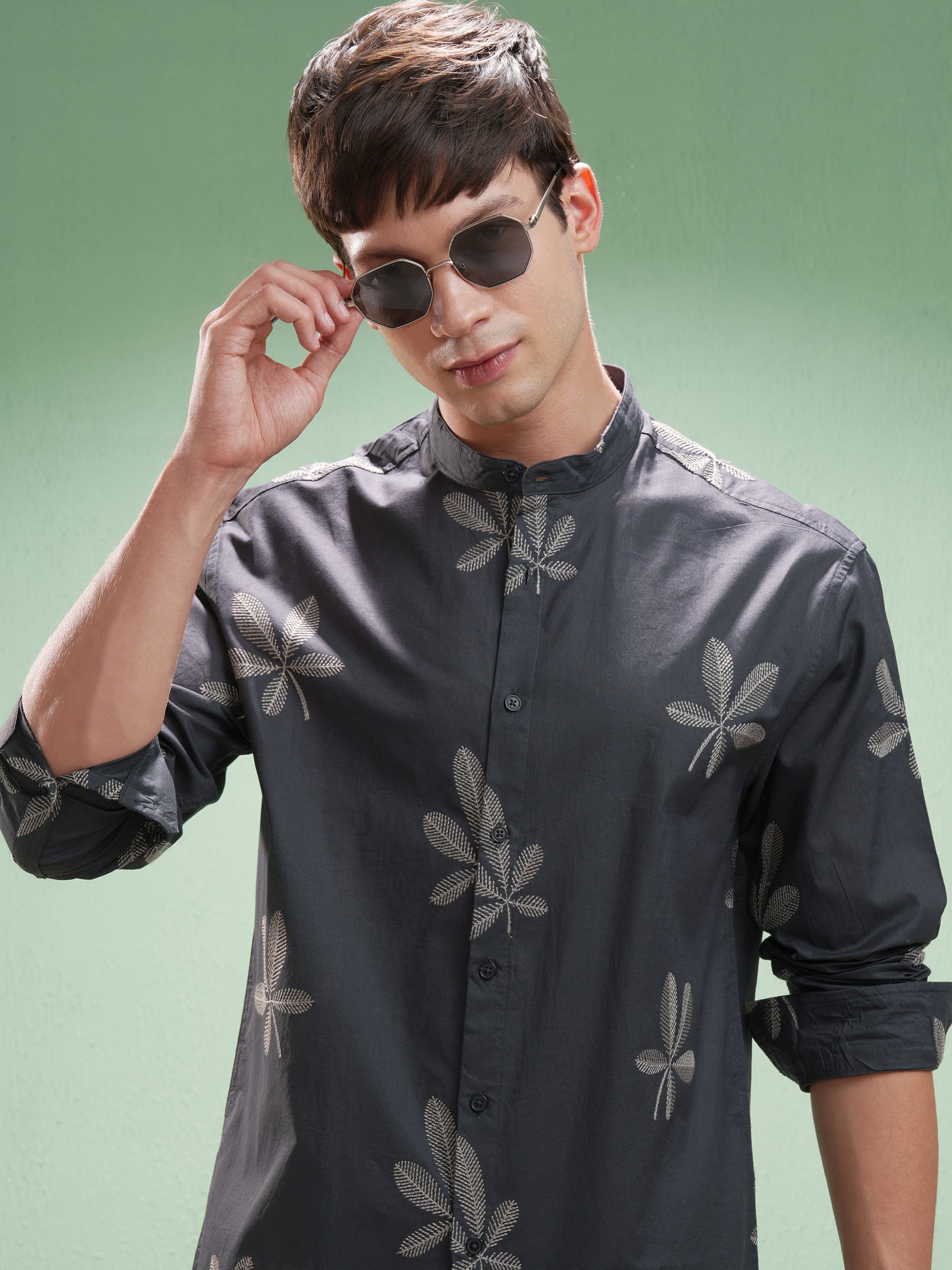 Highlander Men Grey Embroidered Relaxed Fit Casual Shirt - Grey - Image 1