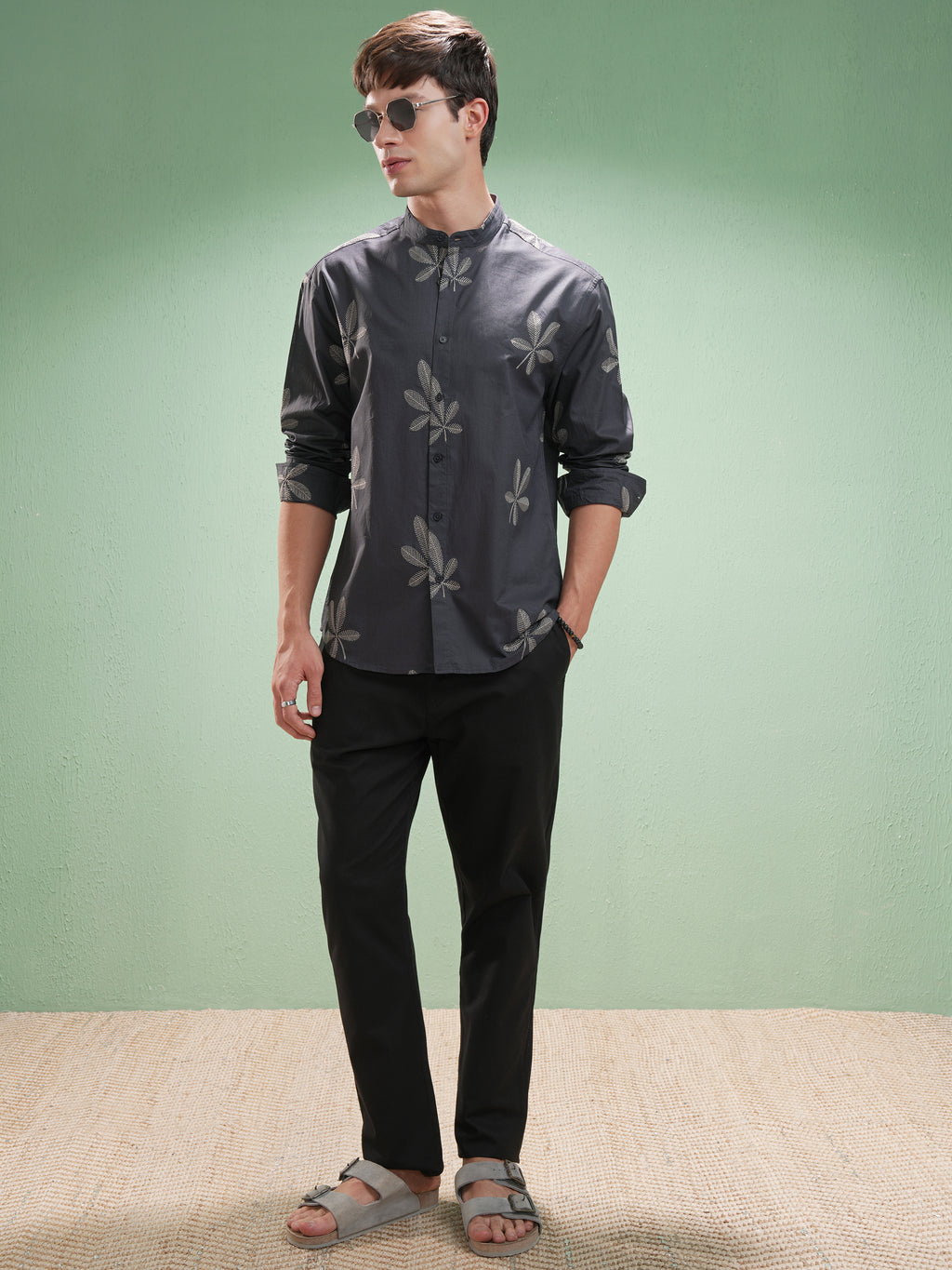 Highlander Men Grey Embroidered Relaxed Fit Casual Shirt - Grey - Image 2