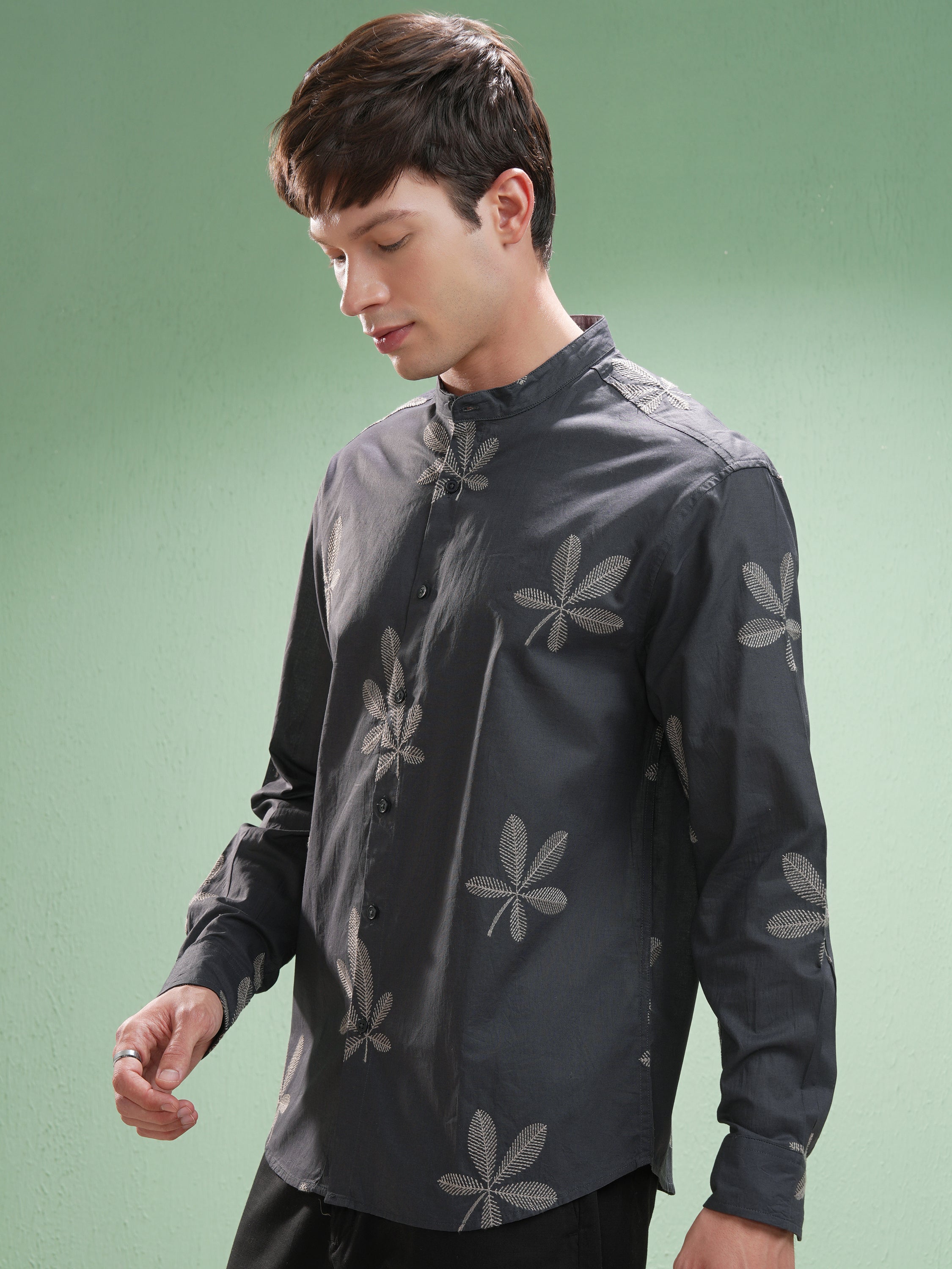 Highlander Men Grey Embroidered Relaxed Fit Casual Shirt - Grey - Image 4