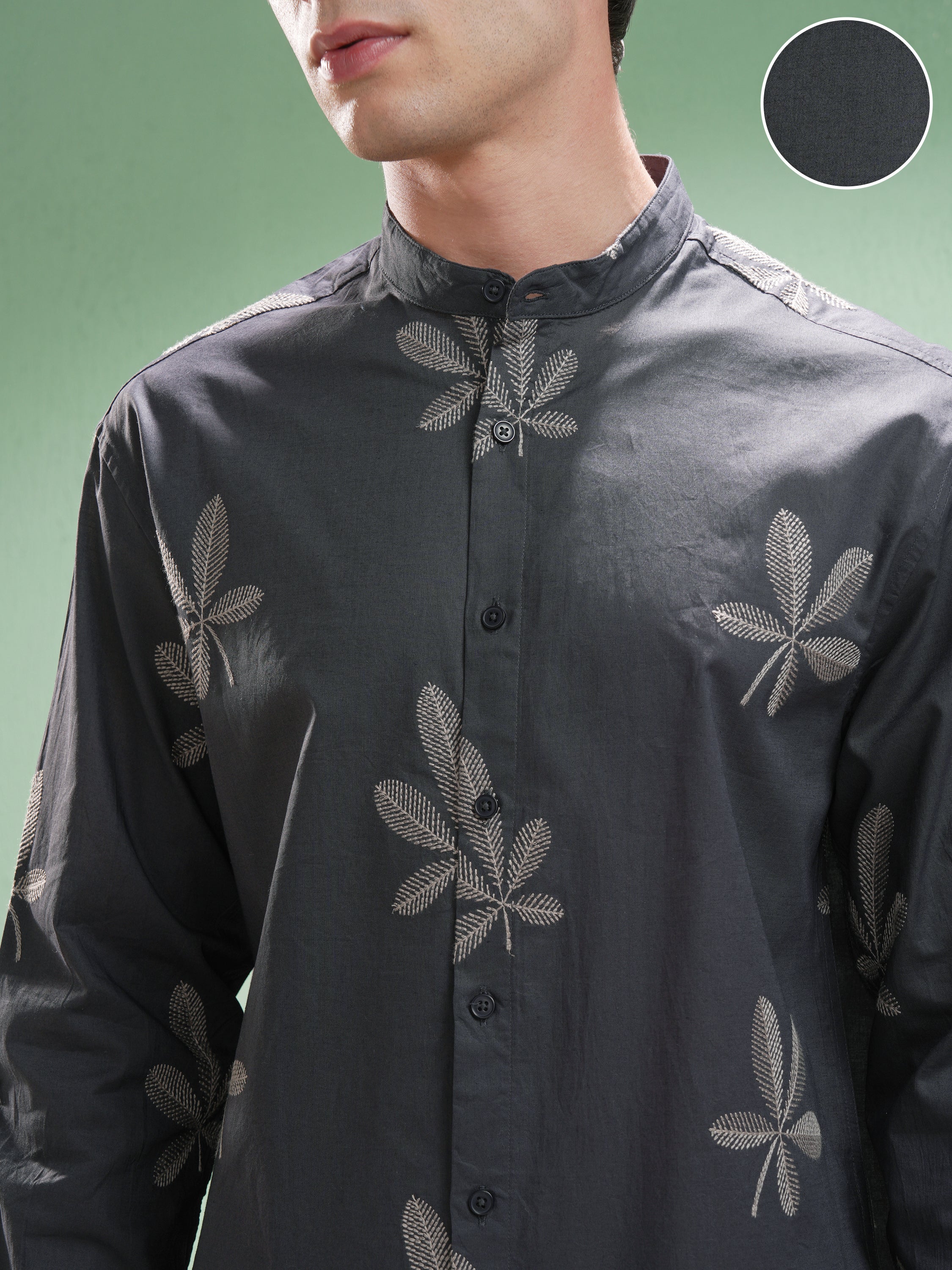 Highlander Men Grey Embroidered Relaxed Fit Casual Shirt - Grey - Image 5