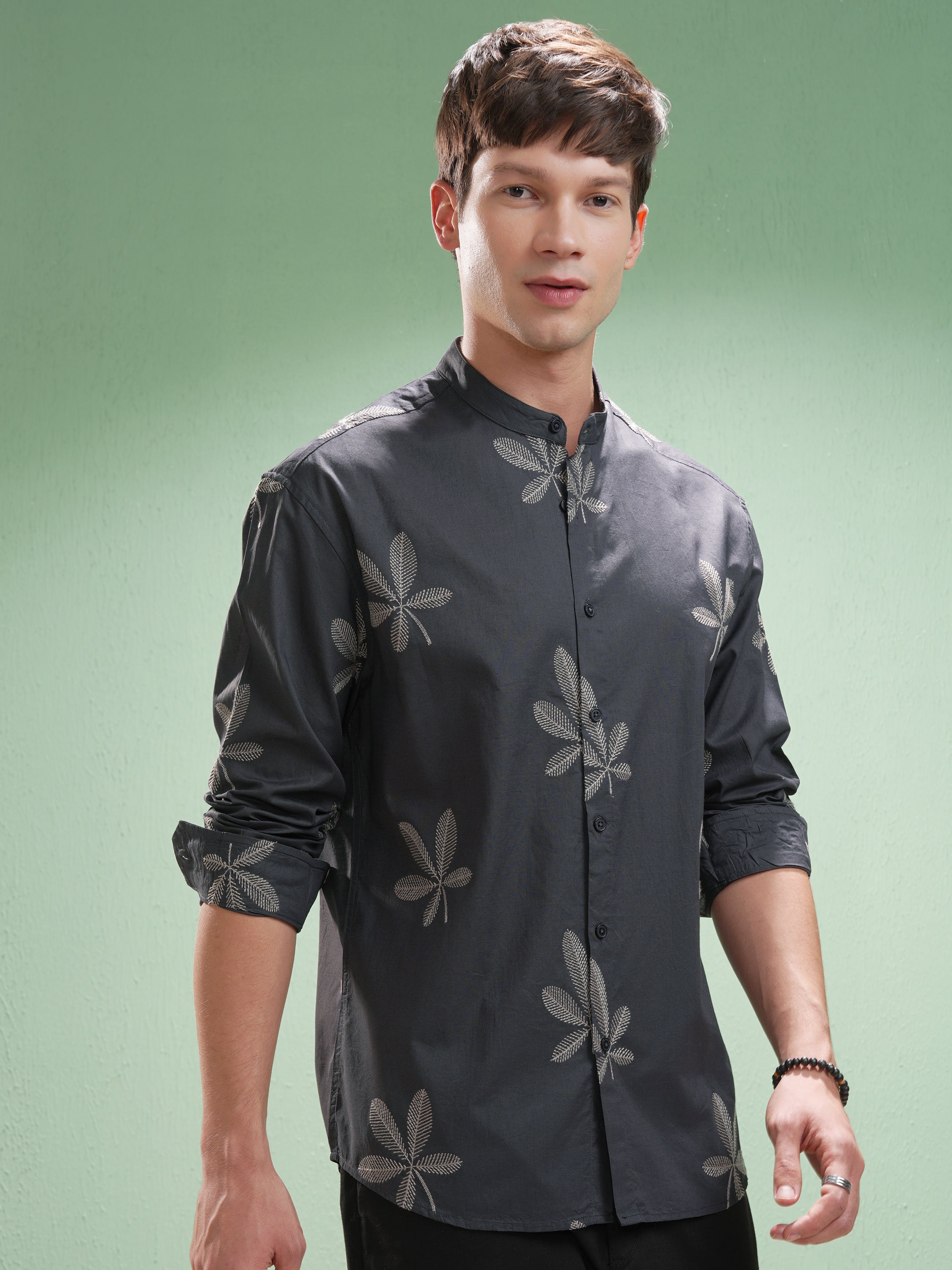 Highlander Men Grey Embroidered Relaxed Fit Casual Shirt - Grey - Image 6