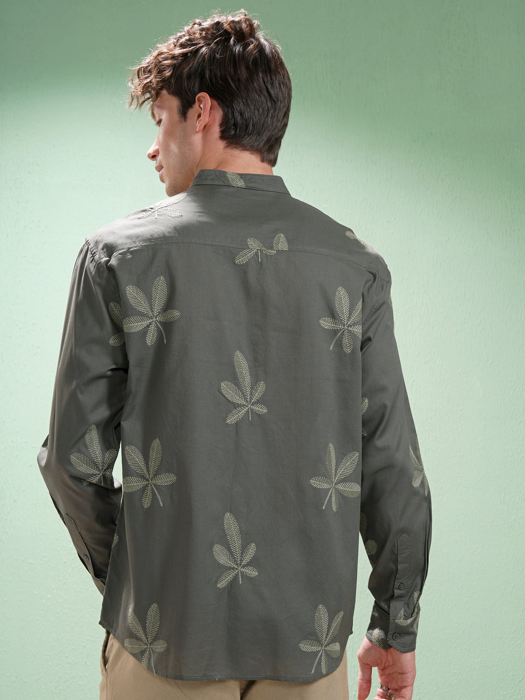 Highlander Men Olive Embroidered Relaxed Fit Casual Shirt - Olive - Image 3