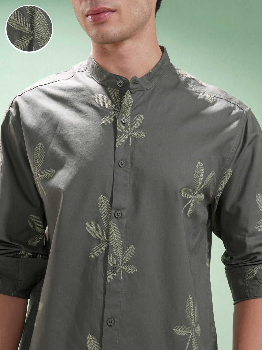 Highlander Men Olive Embroidered Relaxed Fit Casual Shirt - Olive - Image 5