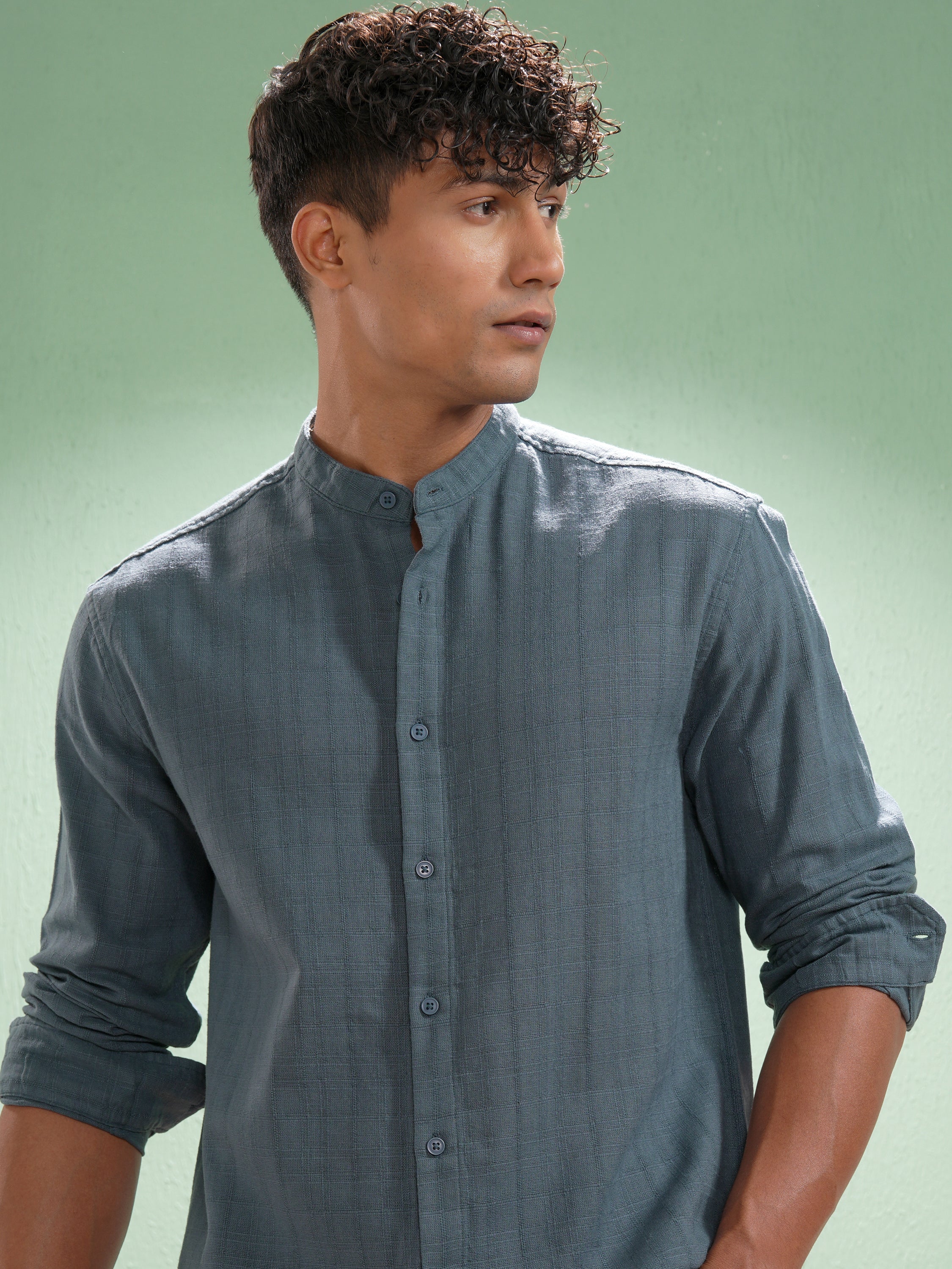 Highlander Men Blue Self Design Relaxed Fit Casual Shirt - Blue - Image 1