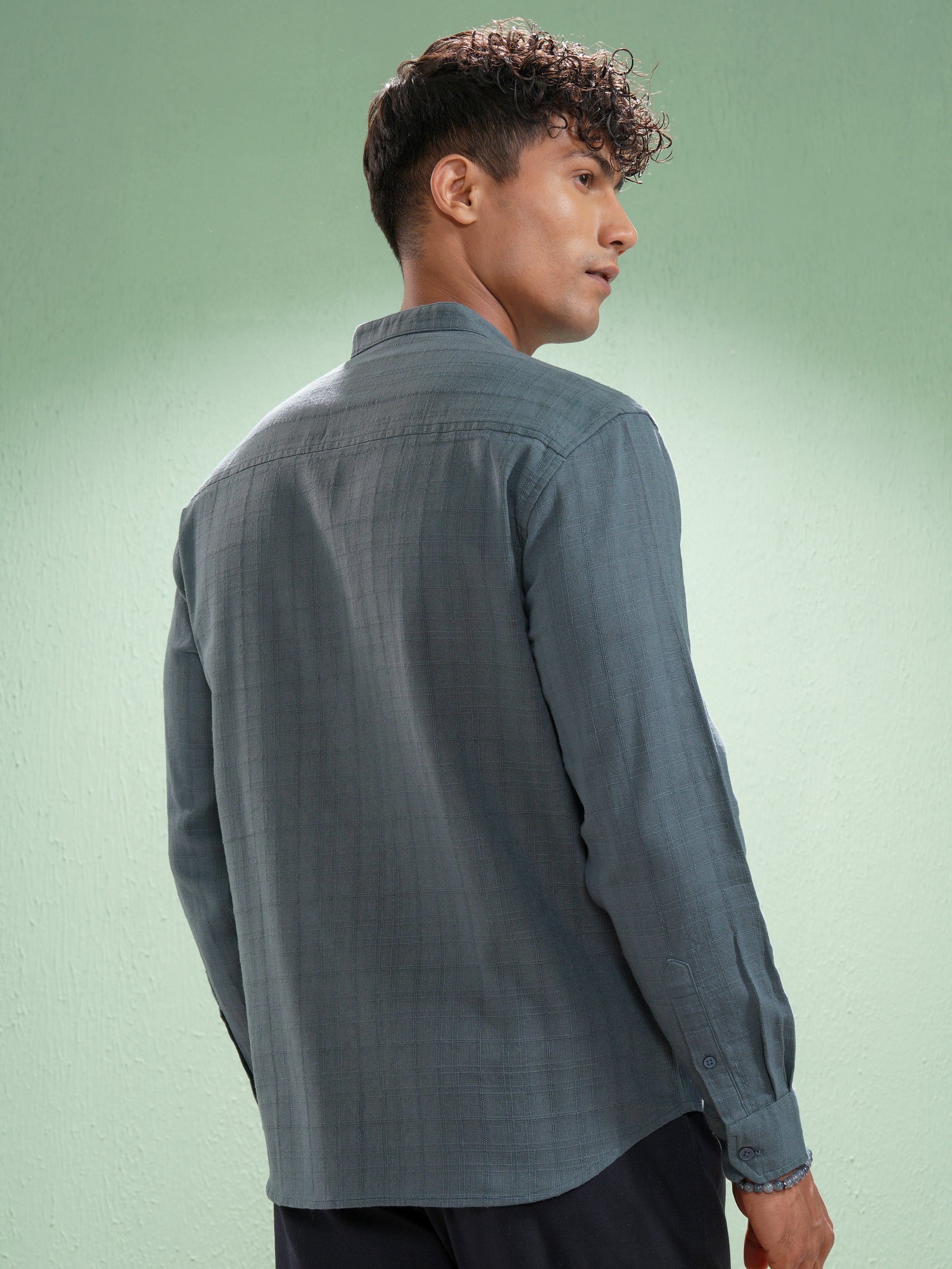 Highlander Men Blue Self Design Relaxed Fit Casual Shirt - Blue - Image 3