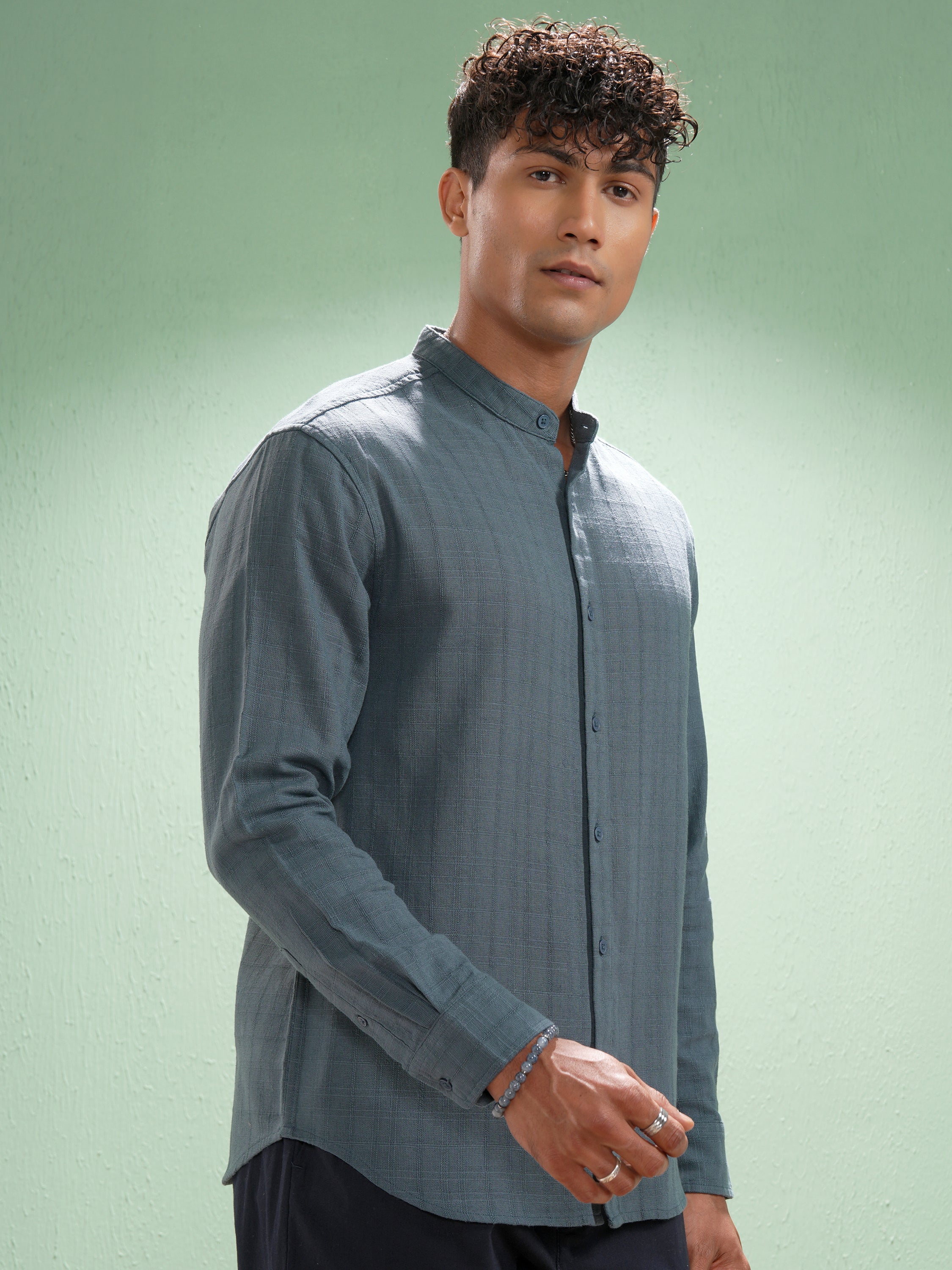 Highlander Men Blue Self Design Relaxed Fit Casual Shirt - Blue - Image 6