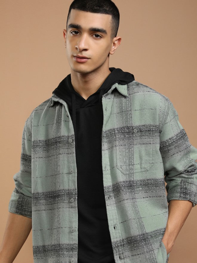 Highlander Men Teal Checked Relaxed Fit Casual Shirt - Teal - Image 1