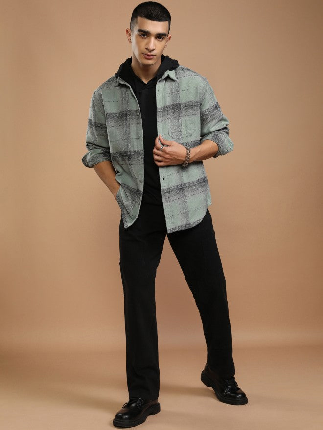 Highlander Men Teal Checked Relaxed Fit Casual Shirt - Teal - Image 2