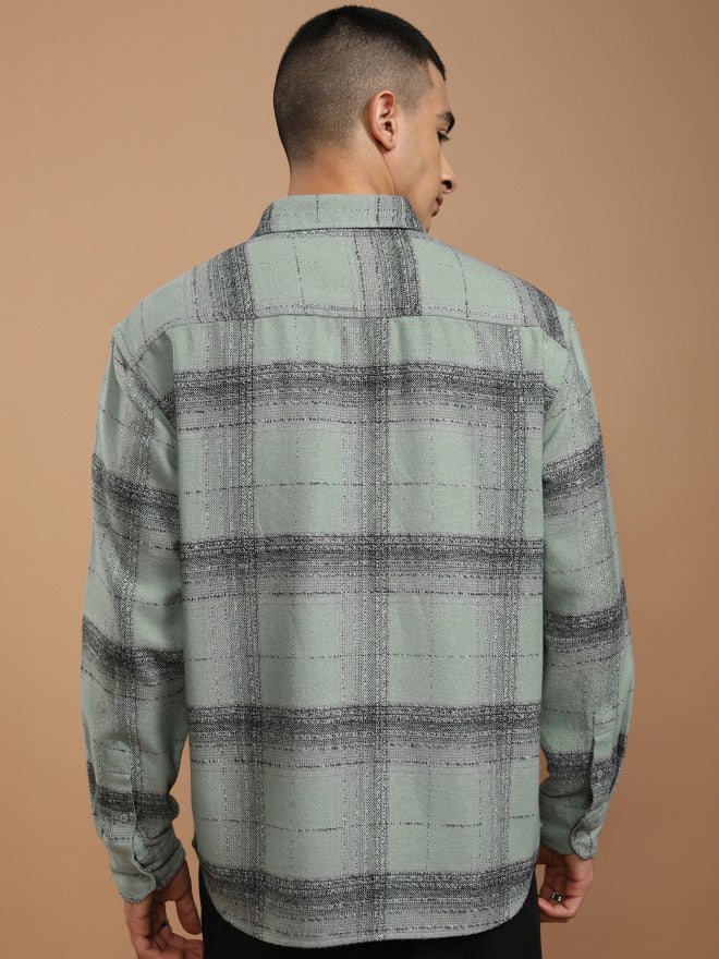 Highlander Men Teal Checked Relaxed Fit Casual Shirt - Teal - Image 3