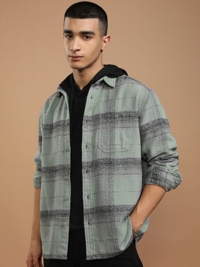 Highlander Men Teal Checked Relaxed Fit Casual Shirt - Teal - Image 4