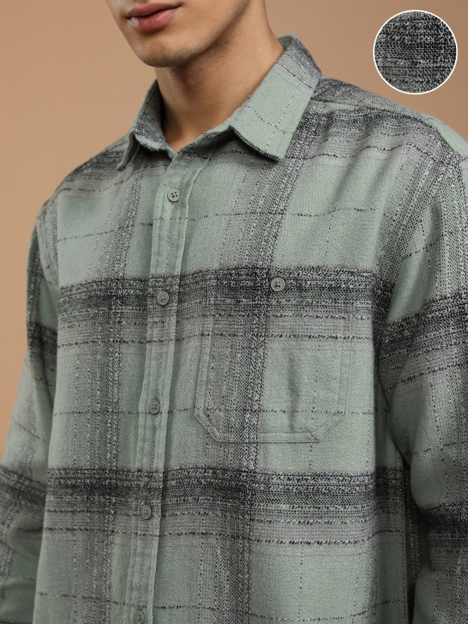 Highlander Men Teal Checked Relaxed Fit Casual Shirt - Teal - Image 5