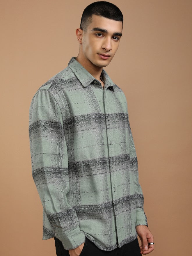 Highlander Men Teal Checked Relaxed Fit Casual Shirt - Teal - Image 6