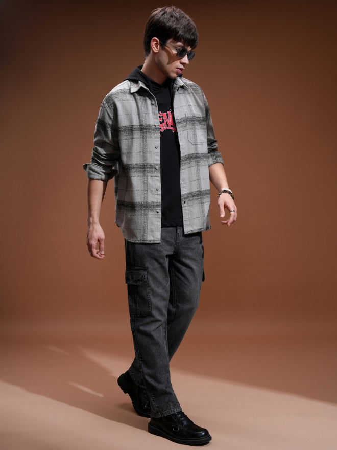 Highlander Men Grey Checked Relaxed Fit Casual Shirt - Grey - Image 2
