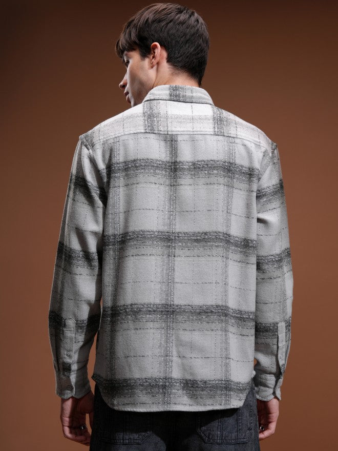 Highlander Men Grey Checked Relaxed Fit Casual Shirt - Grey - Image 3