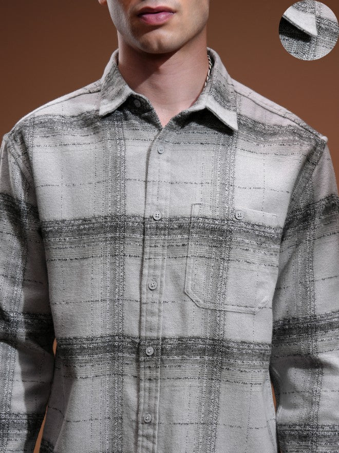 Highlander Men Grey Checked Relaxed Fit Casual Shirt - Grey - Image 5