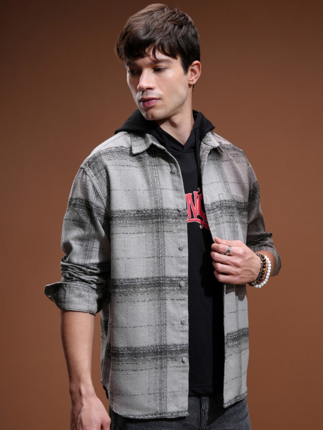 Highlander Men Grey Checked Relaxed Fit Casual Shirt - Grey - Image 6