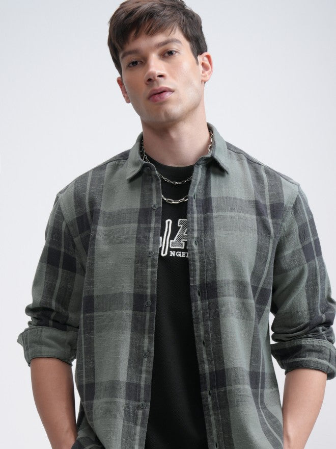 Highlander Men Green Checked Relaxed Fit Casual Shirt - Green - Image 1