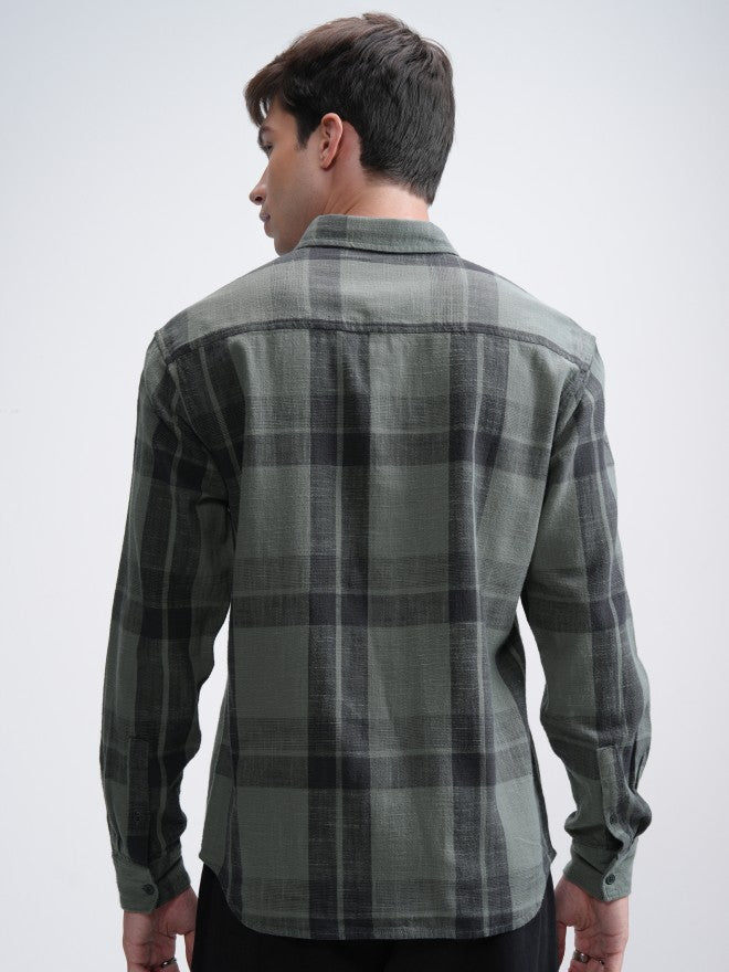 Highlander Men Green Checked Relaxed Fit Casual Shirt - Green - Image 3