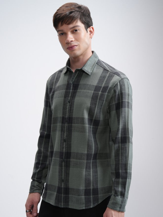 Highlander Men Green Checked Relaxed Fit Casual Shirt - Green - Image 4